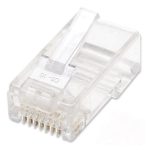 Imagen del conector RJ-45 transparente Intellinet con SKU 502344, utilizado para conexiones de red de alta calidad.