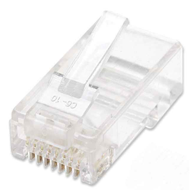 Intellinet Conectores RJ45 CAT5E UTP Oro 15-Micras Conectores Intellinet RJ45 CAT5E para cable sólido, paquete de 100 unidades, oro 15 micras, SKU 502399