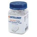 Conectores Intellinet RJ45 CAT5E para cable sólido, paquete de 100 unidades, oro 15 micras, SKU 502399