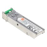 Imagen del transceptor de Fibra óptica rojo modelo Intellinet 507486 SFP con velocidad de 1000 Mbit/s