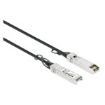 Cable de Fibra Óptica Intellinet 508421 de 2 metros en colores negro y plata, ideal para conexiones SFP+ y InfiniBand