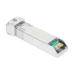 Imagen del módulo transceptor Intellinet 508674 de fibra óptica, compatible con SFP+ 10000 Mbit/s y longitud de onda de 1310 nm, en color rojo.