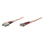 Cable de fibra óptica Intellinet de 10 metros, con conectores ST a SC, ideal para InfiniBand y cableado en centros de datos. SKU: 515801