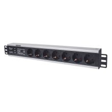 Unidad de distribución de energía Intellinet con 7 salidas AC, tamaño 1.5U, color negro. SKU 714006