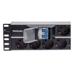 Imagen de la Unidad de Distribución de Energía (PDU) Intellinet con 15 salidas AC, tamaño 2U, fabricada en aluminio negro. SKU: 714051