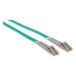 Cable de fibra óptica Intellinet 750134, 2 metros, conectores LC, color aguamarina, ideal para InfiniBand y centro de datos.
