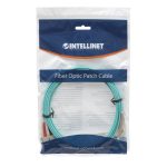 Imagen del cable de fibra óptica Intellinet InfiniBand de 10 metros con conectores LC y SC en color aguamarina, SKU 750523