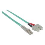Imagen del cable de fibra óptica Intellinet InfiniBand de 10 metros con conectores LC y SC en color aguamarina, SKU 750523