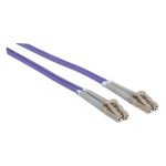 Cable de fibra óptica Intellinet de 1 metro, modelo 750875, con conectores LC violeta. Ideal para InfiniBand y cableado de centro de datos.