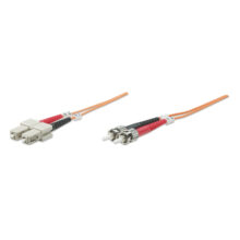 El cable de fibra óptica e InfiniBand Intellinet de 20 metros es de color naranja y cuenta con conectores ST y SC. SKU: 751063