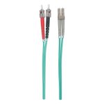 Imagen del cable de fibra óptica Intellinet de 1 metro con conectores ST y LC en color aguamarina, SKU 751117.