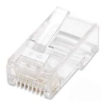 Conector RJ45 Cat5e multifilar UTP con chapado en oro de 15 micras, bote de 100 piezas, SKU 790055, fabricado por Intellinet