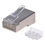 Conector RJ45 Gris de Intellinet, modelo 790505, ideal para cableado de red.
