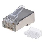 Conector RJ45 Intellinet transparente, modelo 790680. Ideal para cableado de red de alta velocidad.