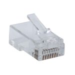 Conector RJ45 transparente Intellinet modelo 791090, ideal para instalaciones de redes y cableado eficiente.