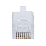 Conector RJ45 transparente Intellinet modelo 791090, ideal para instalaciones de redes y cableado eficiente.