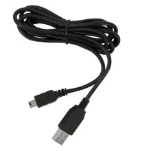 Cable USB marca Jabra de 1,5 metros, soporte USB 2.0, ambos extremos visibles con conexiones USB A y Mini-USB B, SKU 14201-13