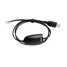 Imagen del adaptador de género Jabra para cable RJ-9 a USB A en color negro, SKU 14201-29