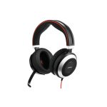 Jabra Evolve 80 auriculares alámbrico con diadema para oficina y centro de llamadas, Bluetooth, colores negro, rojo y plata. SKU 14401-11.