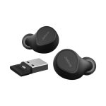 Auriculares true wireless stereo (TWS) Jabra Evolve2 Buds negros, diseñados para llamadas y música, con conectividad Bluetooth. SKU: 20797-989-989