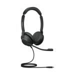 Vista de los auriculares alámbricos Jabra Evolve2 30 con diadema ajustable y conexión USB Tipo C, ideales para oficina y centro de llamadas. SKU: 23089-989-879