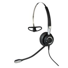 Auriculares Jabra BIZ 2400 II alámbricos en negro y plata para oficina o centro de llamadas, con opciones de banda para cuello, gancho de oreja y diadema. SKU: 2406-820-204