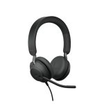 Auriculares Jabra Evolve2 40 alámbricos con diadema, ideales para oficina o centro de llamadas, con conexión USB tipo A y Bluetooth, color negro. SKU: 24089-999-999