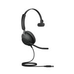 Auriculares alámbricos Jabra Evolve2 40 SE en color negro, diadema ajustable, conexión USB tipo A. SKU 24189-899-999
