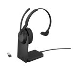 Auriculares Jabra Evolve2 55, inalámbricos y alámbricos con diadema, ideales para oficina y centro de llamadas, Bluetooth, base de carga negra. SKU: 25599-889-989