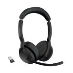 Auriculares inalámbricos Jabra Evolve2 55 con diadema para oficina o centro de llamadas en color negro, Bluetooth, base de carga. SKU: 25599-999-999