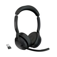 Auriculares inalámbricos Jabra Evolve2 55 con diadema para oficina o centro de llamadas en color negro, Bluetooth, base de carga. SKU: 25599-999-999
