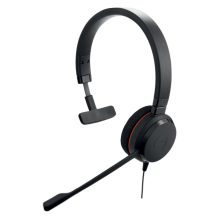 Auriculares Jabra Evolve 20 alámbricos con diadema negra, conexión USB Tipo C, ideales para oficina y centro de llamadas. SKU 4993-829-289