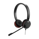 Auriculares alámbricos Jabra Evolve 20 con diadema para oficina o centro de llamadas, conectividad USB tipo A, en color negro. SKU 4999-829-409.