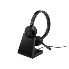 Auriculares Jabra Evolve 65, inalámbricos y alámbricos, con diadema, USB tipo A, Bluetooth, base de carga, color negro. SKU 6699-833-499