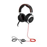 Auriculares Jabra Evolve 80 alámbricos con diadema, USB Tipo C, Bluetooth y diseño en negro. SKU: 7899-829-289