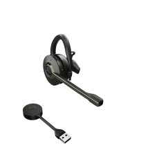 Auriculares Jabra Engage 55 inalámbricos con gancho de oreja, diseño negro y titanio, SKU 9555-410-111. Especiales para oficina y centro de llamadas.