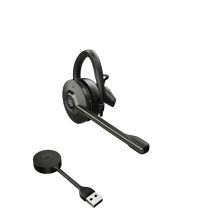 Auriculares inalámbricos Jabra Engage 55 con gancho de oreja, ideales para oficina y centro de llamadas, color negro y titanio. SKU: 9555-450-111