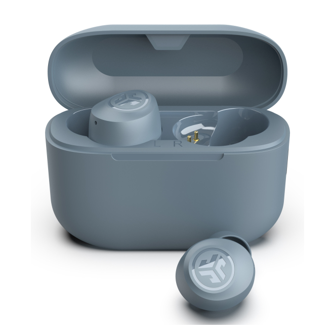 JLab GO Air POP True Wireless Auriculares True Wireless Stereo (TWS) Dentro de oído Llamadas/Música Bluetooth Gris 1 JLab GO Air POP True Wireless Stereo auriculares cerca del cargador