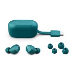 JLab GO Air POP True Wireless, auriculares dentro de oído para llamadas y música con Bluetooth, color verde azulado. SKU: IEUEBGAIRPOPRTEL124