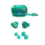 JLab Go Pop ANC auriculares TWS, Bluetooth, color verde azulado y transparente, aptos para llamadas y música, IEUEBGOANCRTRATEL124