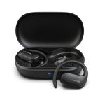 Auriculares True Wireless Stereo JLab Open Sport en color negro, adecuados para llamadas, música, deporte y uso diario. SKU: IEUEBJBOPSPRTRBLK82