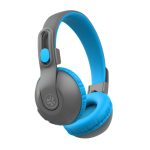 Auriculares JLab JBuddies Studio 2 con conexión inalámbrica y alámbrica, diadema ajustable, USB Tipo C y Bluetooth en colores azul y gris. SKU: IEUHBKSTU2RGRYBLU122