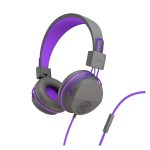 Auriculares y casco JLab IEUHJKSTUDIORGRYPRP6 con diadema alámbrica para escuchar música en colores azul, grafito y púrpura.