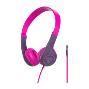 Auriculares alámbricos JLab JBuddies Pop en color rosa, ideales para música y uso diario. SKU: IEUHKJPOPRPNK122