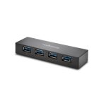 Kensington Cargador y hub USB 3.0 de cuatro puertos UH4000C, modelo K39122EU, ideal para expandir la conectividad USB de manera rápida.