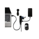 Kensington Cargador y hub USB 3.0 de cuatro puertos UH4000C, modelo K39122EU, ideal para expandir la conectividad USB de manera rápida.