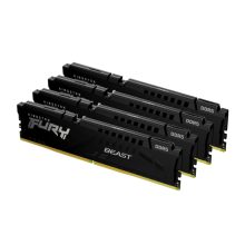 Imagen de la memoria RAM Kingston Technology FURY Beast 128GB 5600MT/s DDR5 CL40 DIMM, kit de 4 módulos en color negro. SKU: KF556C40BBK4-128.
