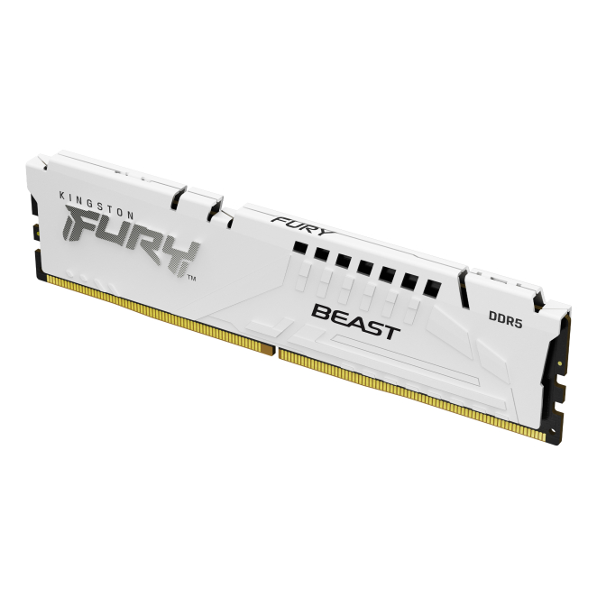 Kingston Technology FURY Beast 32GB DDR5 CL32 Memoria RAM Blanca Imagen de la memoria RAM Kingston Technology FURY Beast de 32GB con velocidad de 6400MT/s DDR5, CL32 y tecnología EXPO en color blanco, SKU KF564C32BWE-32.