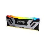 Imagen de la memoria RAM Kingston Technology FURY 24GB 8400MT/s DDR5 CL40 CUDIMM Renegade RGB, SKU KF584CU40RSA-24, con disipador de calor plateado y luces RGB.
