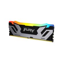 Imagen de la memoria RAM Kingston Technology FURY 24GB 8400MT/s DDR5 CL40 CUDIMM Renegade RGB, SKU KF584CU40RSA-24, con disipador de calor plateado y luces RGB.